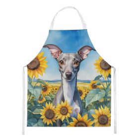 Italian Greyhound in Sunflowers Apron Cooking Kitchen Server Baking Crafts Gardening for Adult Women Men, Unisex, Large, Multicolor