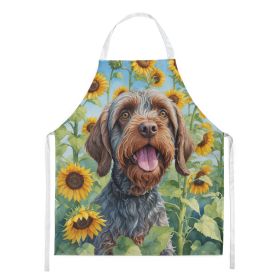 Wirehaired Pointing Griffon in Sunflowers Apron Cooking Kitchen Server Baking Crafts Gardening for Adult Women Men, Unisex, Large, Multicolor