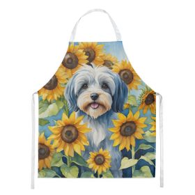 Tibetan Terrier in Sunflowers Apron Cooking Kitchen Server Baking Crafts Gardening for Adult Women Men, Unisex, Large, Multicolor