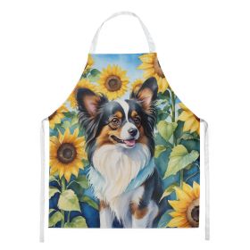 Papillon in Sunflowers Apron Cooking Kitchen Server Baking Crafts Gardening for Adult Women Men, Unisex, Large, Multicolor