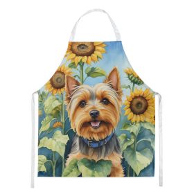 Silky Terrier in Sunflowers Apron Cooking Kitchen Server Baking Crafts Gardening for Adult Women Men, Unisex, Large, Multicolor