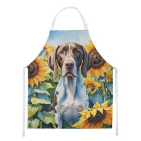 Pointer in Sunflowers Apron Cooking Kitchen Server Baking Crafts Gardening for Adult Women Men, Unisex, Large, Multicolor