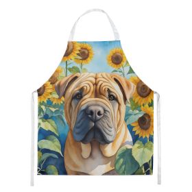 Shar Pei in Sunflowers Apron Cooking Kitchen Server Baking Crafts Gardening for Adult Women Men, Unisex, Large, Multicolor