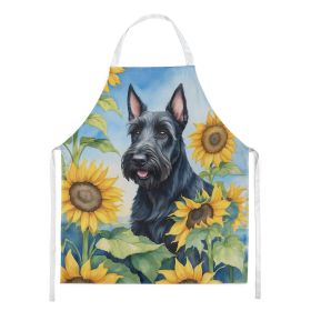 Scottish Terrier in Sunflowers Apron Cooking Kitchen Server Baking Crafts Gardening for Adult Women Men, Unisex, Large, Multicolor