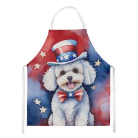 Bichon Frise Patriotic American Apron Cooking Kitchen Server Baking Crafts Gardening for Adult Women Men, Unisex, Large, Multicolor