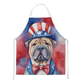 Shar Pei Patriotic American Apron Cooking Kitchen Server Baking Crafts Gardening for Adult Women Men, Unisex, Large, Multicolor