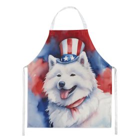 Samoyed Patriotic American Apron Cooking Kitchen Server Baking Crafts Gardening for Adult Women Men, Unisex, Large, Multicolor