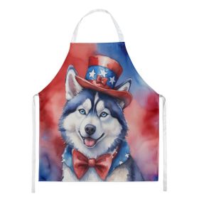 Siberian Husky Patriotic American Apron Cooking Kitchen Server Baking Crafts Gardening for Adult Women Men, Unisex, Large, Multicolor