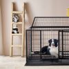 42 Inch Heavy Duty Dog Crate, Metal Dog Cage Dog Kennel for Medium to Large Dogs with Double Doors, Lockable Wheels and Removable Trays for Indoor & O