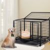 42 Inch Heavy Duty Dog Crate, Metal Dog Cage Dog Kennel for Medium to Large Dogs with Double Doors, Lockable Wheels and Removable Trays for Indoor & O