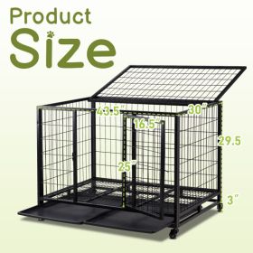 42 Inch Heavy Duty Dog Crate, Metal Dog Cage Dog Kennel for Medium to Large Dogs with Double Doors, Lockable Wheels and Removable Trays for Indoor & O