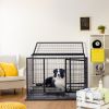 42 Inch Heavy Duty Dog Crate, Metal Dog Cage Dog Kennel for Medium to Large Dogs with Double Doors, Lockable Wheels and Removable Trays for Indoor & O