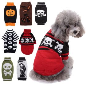 Pet Dog Halloween Costume Pumpkin Skull Death Pattern Pet Knit Sweater (Type: Black skullXXL)