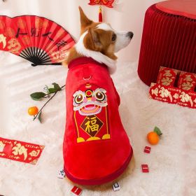 Tang Suit Pet Dog Costume; Warm Tang Costume Happy New Year sweater; chinese style dog coat (Color: Red Lion, size: XXL)