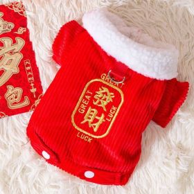 Pet Tang Suit; Happy New Year dog Costume; Small and Medium Dog Jacket; tractable warm Dog coat; Pet Clothing (colour: Red fortune, size: M)