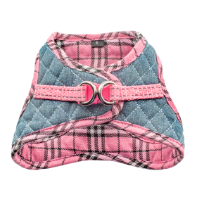 Step-In Denim Dog Harness - Pink Plaid (Color: Pink Plaid, size: XL)